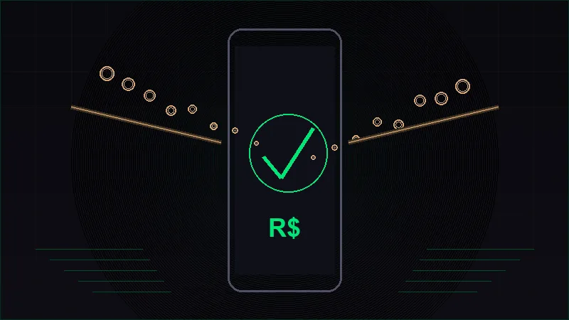 Pagamento via PIX na 1win - smartphone com confirmacao verde e moedas douradas